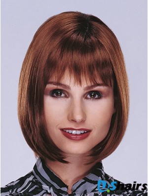 Chin Length Straight Monofilament Auburn Top Bob Wigs