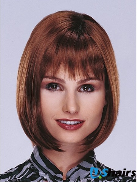 Chin Length Straight Monofilament Auburn Top Bob Wigs