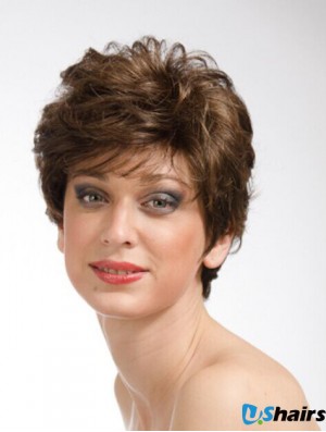 Brown 8 inch Sassy Short Wavy Layered Lace Wigs