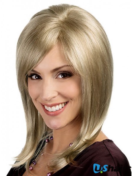 Layered Blonde Straight Shoulder Length 15 inch Soft Medium Wigs