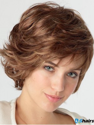 Wavy With Bangs Shoulder Length Auburn Natural Lace Front Wigs