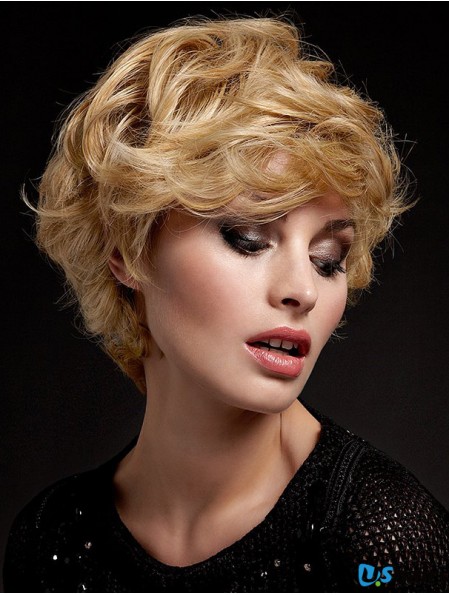 Wavy With Bangs Short Blonde Soft Lace Front Wigs