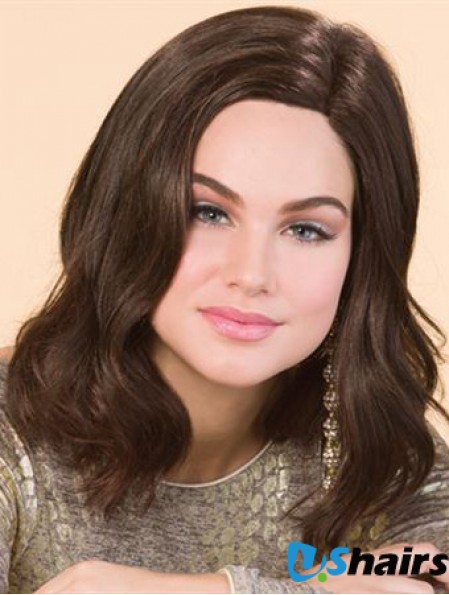 Shoulder Length Wavy Without Bangs Good Brown Lace Front Wigs