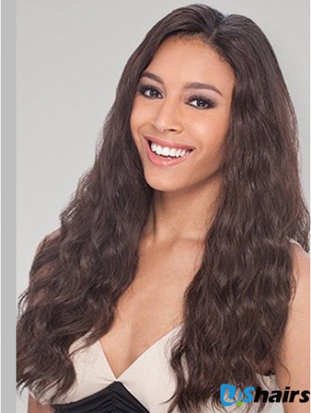 Brown Long Perfect Wavy Without Bangs Lace Wigs