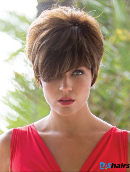 Brown 8 inch Trendy Short Wavy Boycuts Lace Wigs