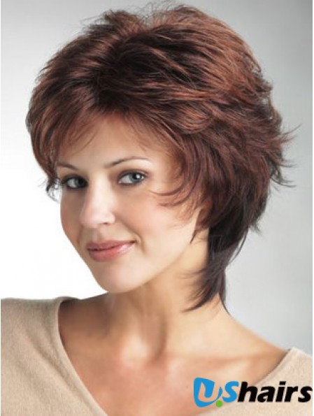 Monofilament Ladies Wigs With Synthetic Wavy Style Layered Cut