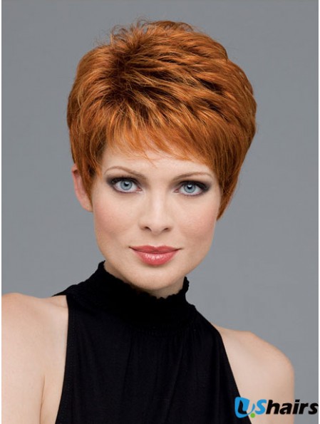 Good Auburn Cropped Wavy Boycuts Monofilament Wigs