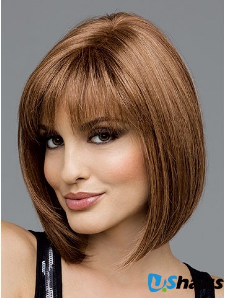 Brown Chin Length Straight Bobs 100% Hand-tied Wig Sale 