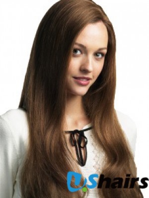 Long Straight Without Bangs Brown Cheap 100% Hand-tied Wigs