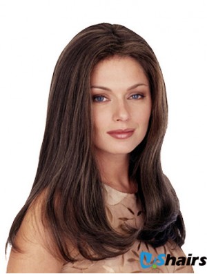 Without Bangs Long Straight Brown 20 inch Comfortable Monofilament Wigs