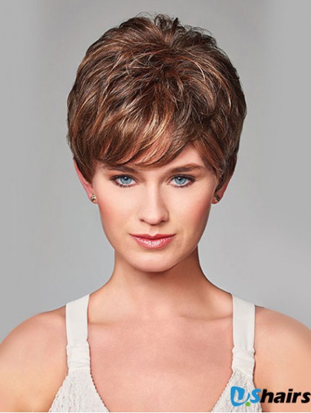 Wavy Short Brown 8 inch Monofilament Beautiful Bob Wigs