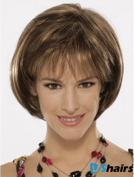 Capless Chin Length Straight Brown Top Bob Wigs