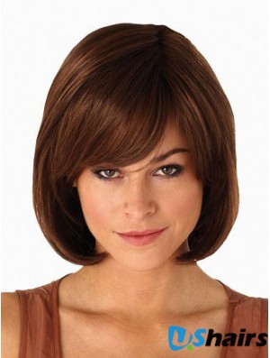 Capless Chin Length Straight Auburn Modern Bob Wigs