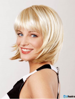 Straight Chin Length Blonde 10 inch Lace Front Top Bob Wigs