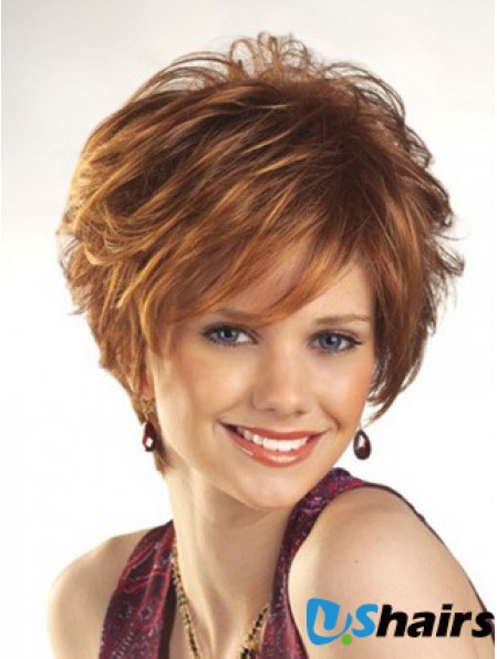 Cheap Wigs For Women Boycuts Auburn Color Wavy Style With Capless