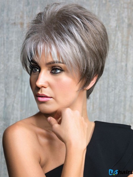 Capless Straight Cropped 6 inch Cheap Grey Wigs