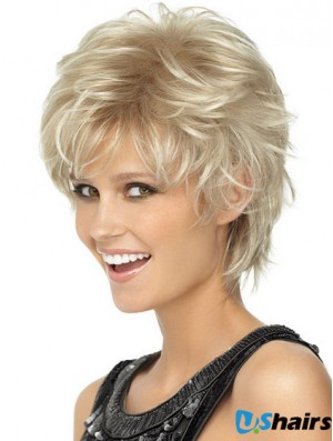 Ladies Blonde Wigs Wavy Style Short Length Blonde Color