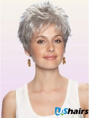 Grey Wig With Capless Cropped Length Boycuts Wavy Style