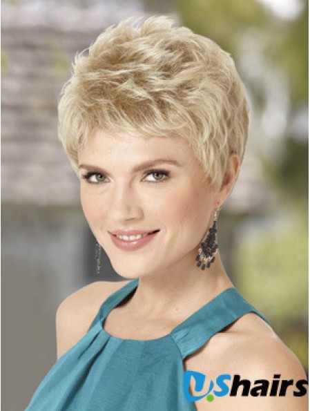 Blond Wig With Capless Wavy Style Cropped Length Boycuts