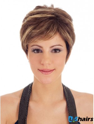 Boycuts Straight Brown Capless Trendy Short Wigs