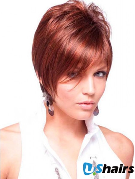 Cheap Real Hair Wigs Red Color Short Length Straight Style