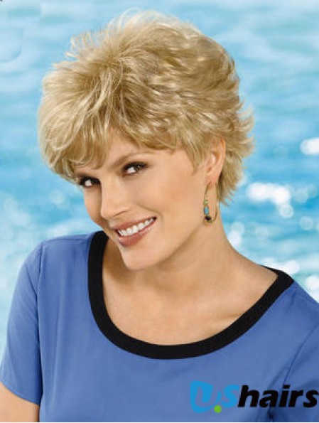 6 inch Cheap Wavy Layered Blonde Short Wigs