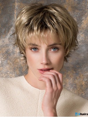 8 inch Sleek Straight Layered Blonde Short Wigs