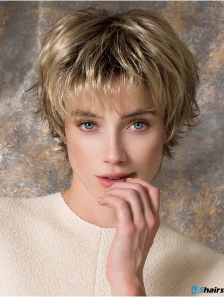 8 inch Sleek Straight Layered Blonde Short Wigs