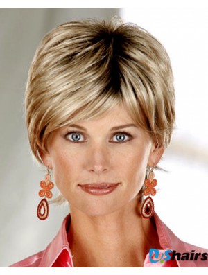 Straight Layered Short Cheap Blonde Synthetic Wigs