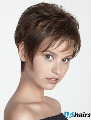 Boycuts Straight Brown Capless Modern Short Wigs