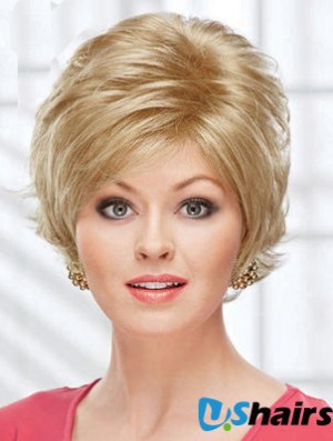 8 inch Beautiful Wavy Layered Blonde Short Wigs