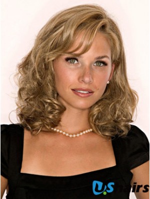 Half Wig With Remy Blonde Color Shoulder Length Wavy Style