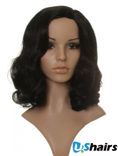 Style Black Shoulder Length Wavy 14 inch Without Bangs Celebrity Wigs