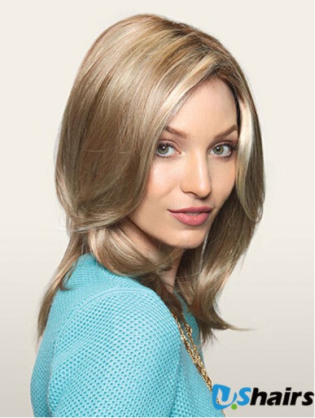 Comfortable Blonde Straight Layered Monofilament Long Wigs