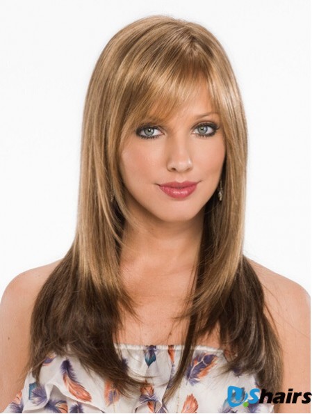 New Blonde Straight With Bangs Capless Long Wigs