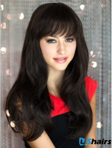 Cheapest Black Straight With Bangs Capless Long Wigs