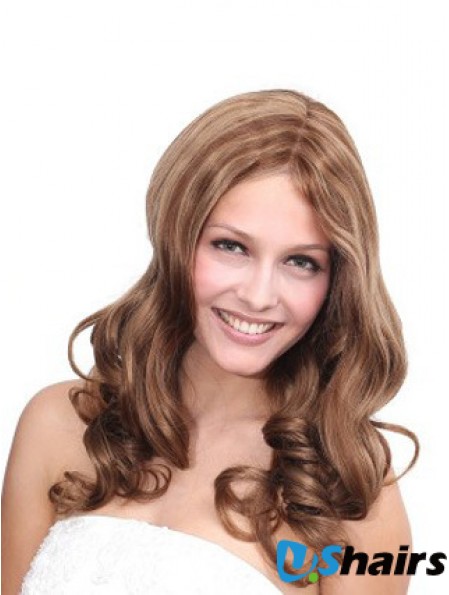 No-Fuss Brown Wavy Without Bangs 100% Hand-tied Long Wigs