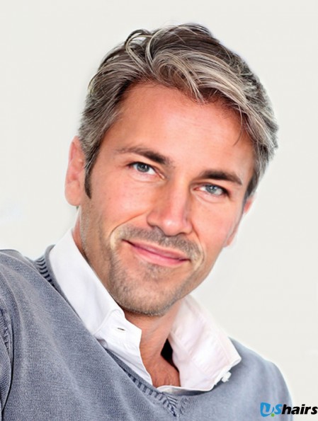 Monofilam Straight Synthetic Short Grey Wigs For Men