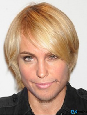 Blonde Capless Remy Human Straight Mens Short Blonde Wig