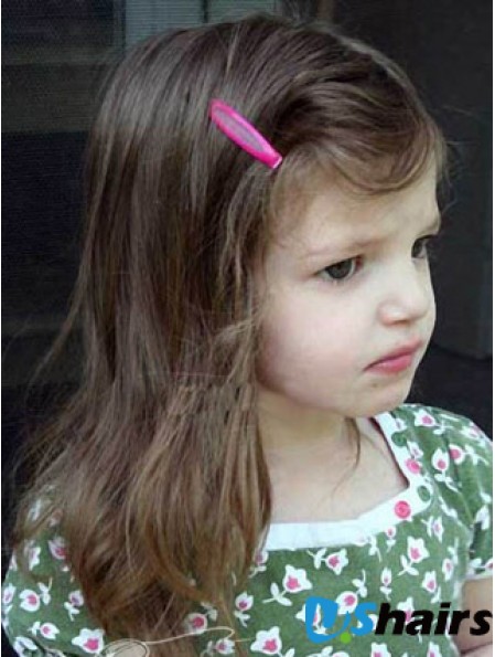 Straight Shoulder Length Brown Remy Human Hair Lace Front Kids Wigs