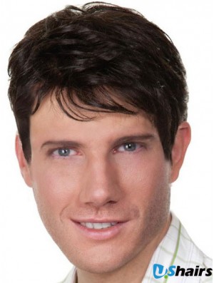 Black Short Remy Human Real Hair Wigs For Mens 