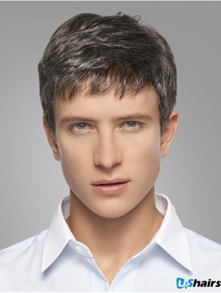 Synthetic 100% Hand Tied Mens Short Grey Wigs