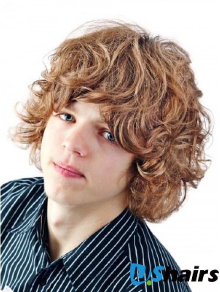 Synthetic Capless Wavy With Bangs Short Blonde Wig For Men