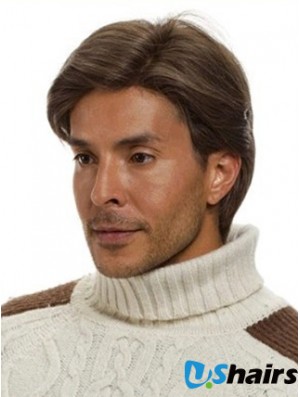 Monofilam Remy Human Short Brown Straight Man For Wig