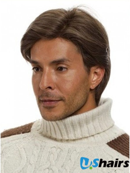 Monofilam Remy Human Short Brown Straight Man For Wig