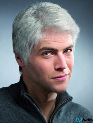 Synthetic Grey Straight Lacr Front Short Mens Blonde Wig