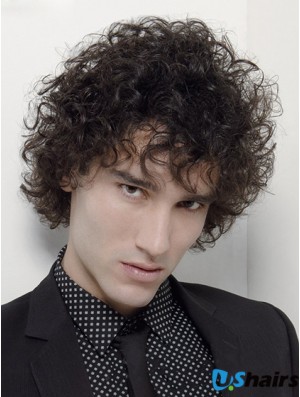 Capless Curly 6 inch Synthetic Short Mans Black Curly Wig