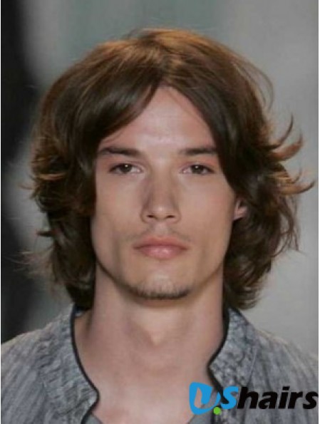 Auburn Straight Chin Human Hair Men's Wigs