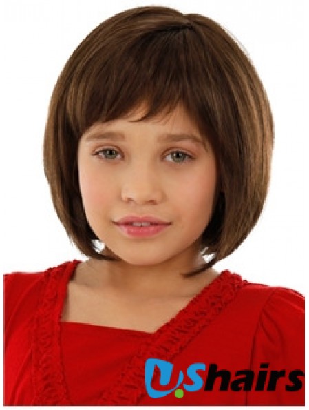 Straight Chin Length Auburn Remy Human Hair 100% Hand-tied Kids Wigs