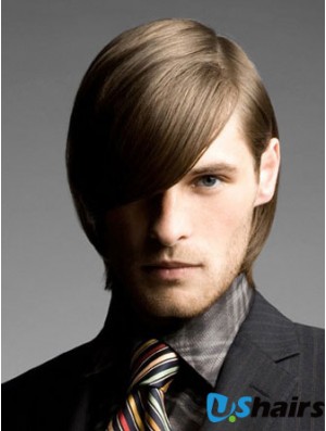 Brown Chin Length Remy Human Straight Wig For Man